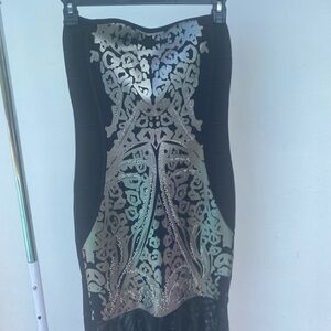 Y2K Alberto Makali Black & Pewter Rhinestone Bandage Gown Size Large